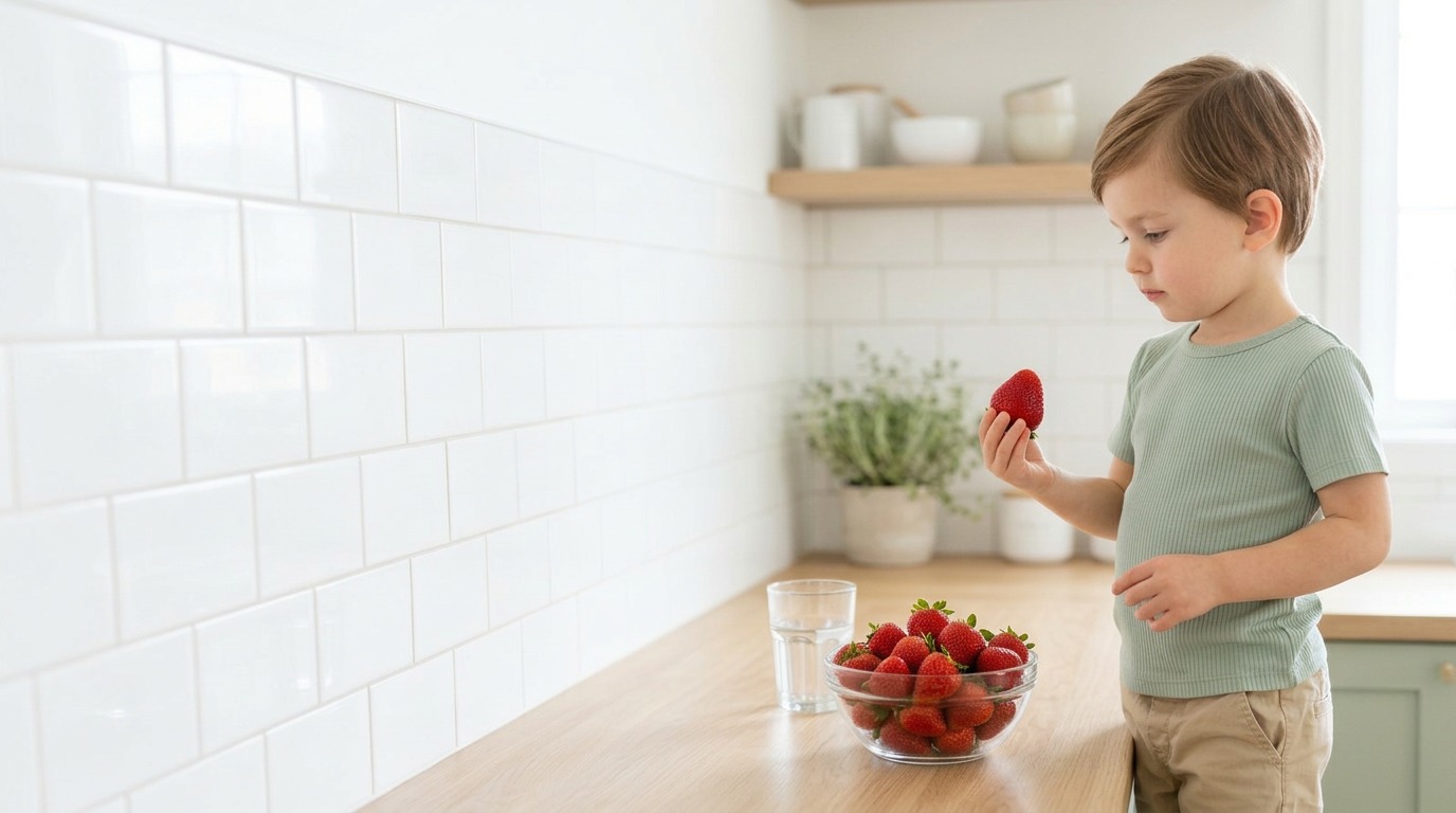 Child enjoying a wholesome meal at a bright kitchen table
